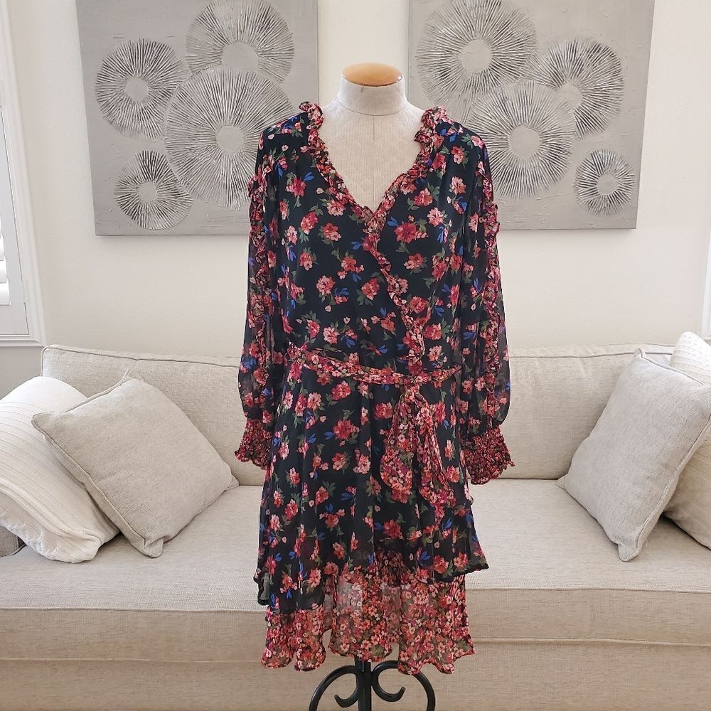 Tahari ASL Twin-Print Ruffle Dress sz 14 - Picture 5 of 16